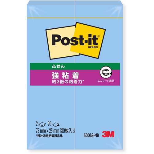 トラスコ中山 3M ポスト・イット 強粘着 75X25mm 90枚X2パッド ブルー　542-1276（ご注文単位1パック）【直送品】