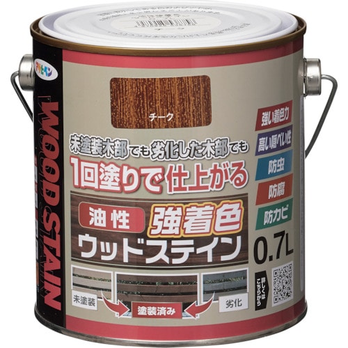 トラスコ中山 アサヒペン 油性強着色ウッドステイン 0.7L チーク（ご注文単位1缶）【直送品】