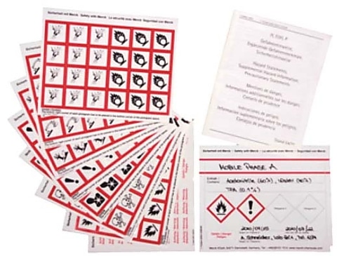 Merck 粘着ラベルセット acc. GHS ブランクラベル20枚80×110 mm、ハザードピクトグラム168枚、シグナルワード40枚、添付文書H- および P-文言付き 100801 1ST　1.00801.0001 1個（ご注文単位1個）【直送品】