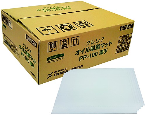 クレシア クレシアオイル吸着マットPP-100薄手 1箱（100枚入）　60930 1箱（ご注文単位1箱）【直送品】