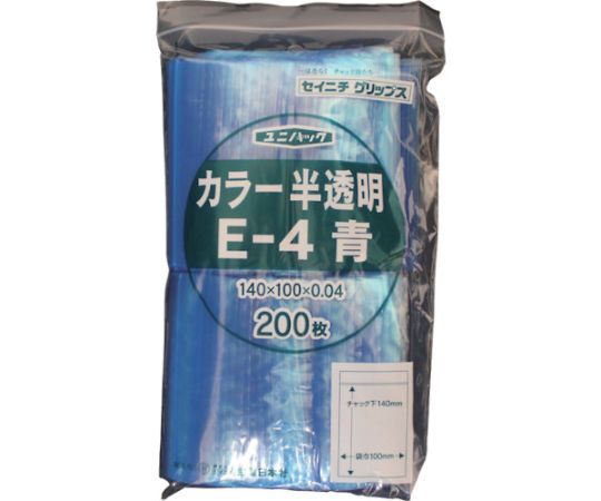 生産日本社（セイニチ） チャック付ポリ袋 ユニパック E-4 半透明青 縦140×横100×厚さ0.04mm 200枚入　E-4-CB 1袋（ご注文単位1袋）【直送品】