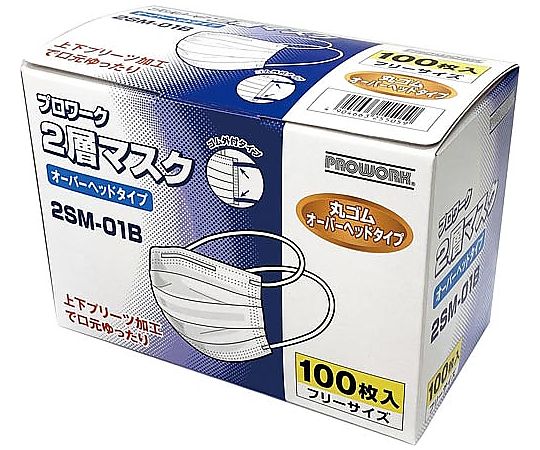 中部物産貿易 プロワーク2層マスクオーバーヘッドタイプ100枚入　2SM-01B 1箱（ご注文単位1箱）【直送品】