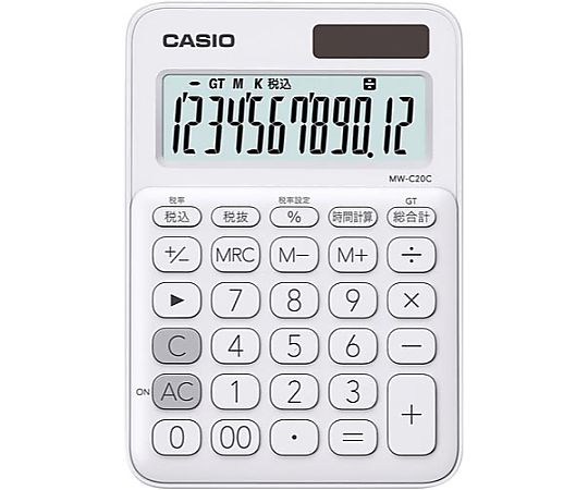 カシオ カラフル電卓 MW-C20C-WE ホワイト　MW-C20C-WE-N 1台（ご注文単位1台）【直送品】