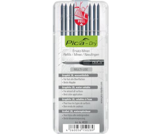 Pica Marker 建築用シャープペンシルDry用替芯 10本入り 黒2B　4030 1パック（ご注文単位1パック）【直送品】