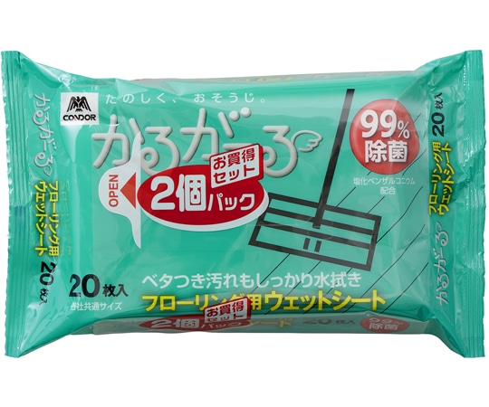 山崎産業（コンドル） かるがーる フローリング用ウェットシート 20枚入×2　 1パック（ご注文単位1パック）【直送品】