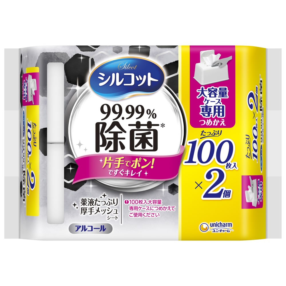 ユニ・チャーム シルコット99.9％除菌ウェットティッシュ アルコールタイプ 詰め替え用 200枚×6袋入　41583 1ケース（ご注文単位1ケース）【直送品】