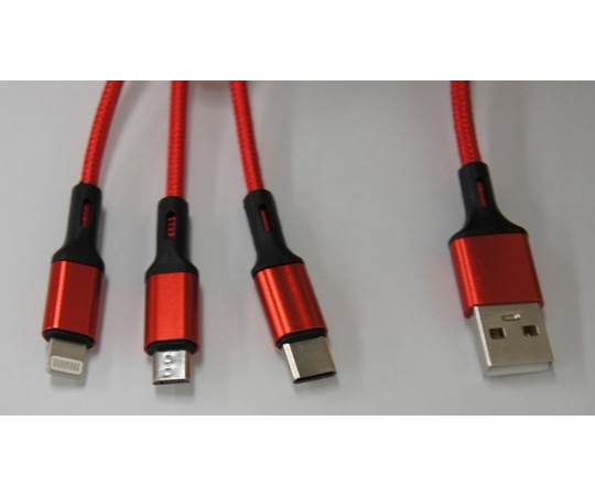 ビットストロング スマートフォン用USBケーブル Type-A（2.0）3in1 Micro USB Type-B+USB Type-C+Lightning 1m 赤　BS-USBSG1-BCL 1本（ご注文単位1本）【直送品】