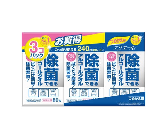 エリエール（大王製紙） エリエール 除菌できるアルコールタオル 詰め替え用 80枚×3個パック　 1個（ご注文単位1個）【直送品】