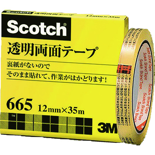 トラスコ中山 3M 透明両面テープ ライナーなし 12mmX35m 巻芯径76mm（ご注文単位1巻）【直送品】