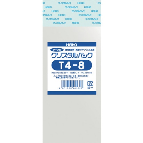 トラスコ中山 HEIKO OPP袋 テープ付き クリスタルパック T4-8 100枚入り（ご注文単位1袋）【直送品】