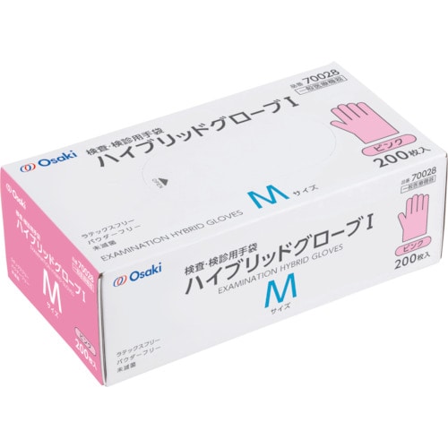 トラスコ中山 オオサキメディカル ハイブリッドグローブI M ピンク 200枚入（ご注文単位1箱）【直送品】