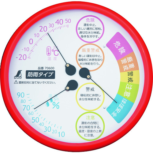 トラスコ中山 シンワ 温湿度計 F‐3L2 熱中症注意 丸型 15cm レッド 防雨タイプ（ご注文単位1個）【直送品】