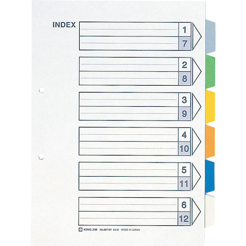 トラスコ中山 キングジム カラ-インデックスA4-S 6山タイプ（ご注文単位1冊）【直送品】