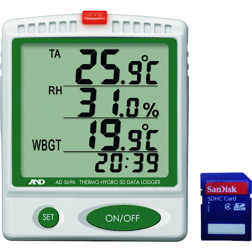 トラスコ中山 A＆D デジタル温湿度SDデーターロガー（ご注文単位1個）【直送品】
