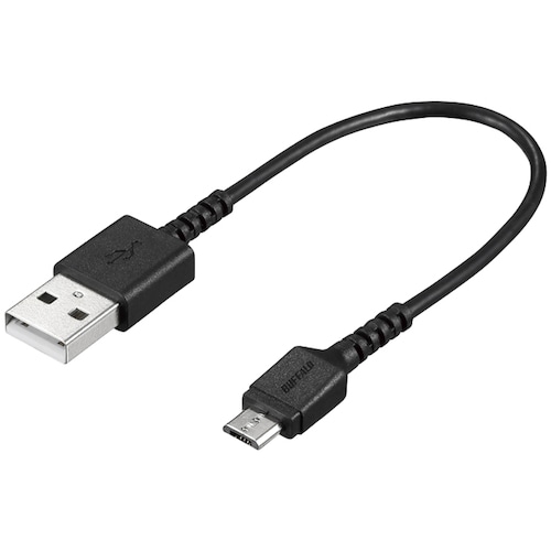 トラスコ中山 バッファロー USB2.0 A to microB ラバーブッシュスリムケーブル 0.1m ブラック 453-9601  (ご注文単位1個) 【直送品】