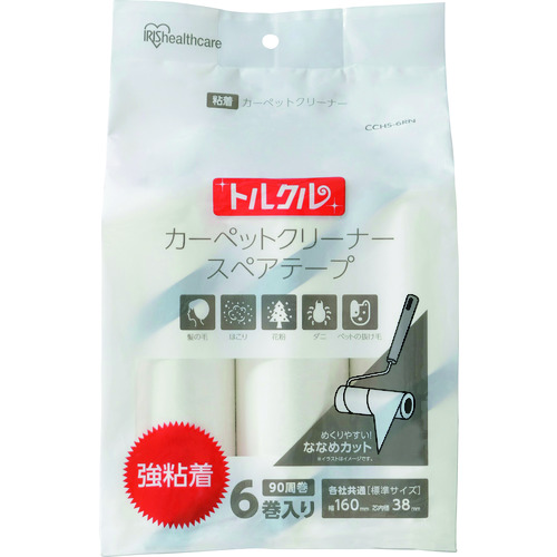 トラスコ中山 IRIS 572611 トルクル カーペットクリーナースペアテープ強粘着6Pななめカット ホワイト 137-1787  (ご注文単位1パック) 【直送品】