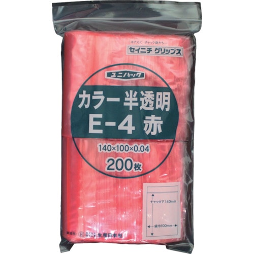 トラスコ中山 セイニチ チャック付ポリ袋 ユニパック E-4 半透明赤 縦140×横100×厚さ0.04mm 200枚入（ご注文単位1袋）【直送品】