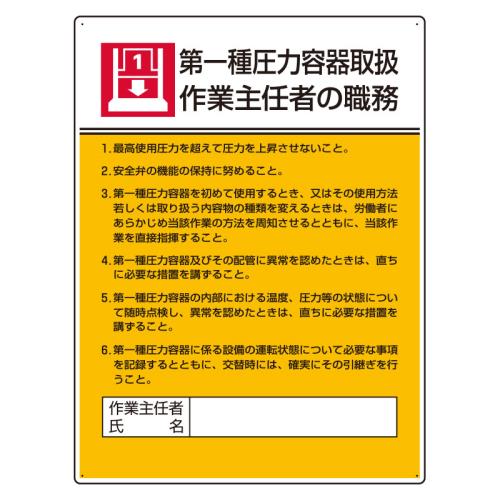 エスコ EA983BX-7 600x450mm職務表示板(第一種圧力容器~) 1個（ご注文単位1個）【直送品】