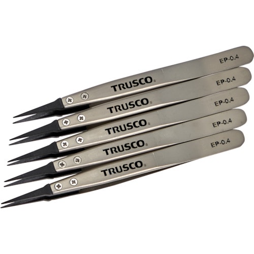 トラスコ中山 TRUSCO まとめ買い ESDチップピンセット 先細型 先端幅0.4mm 5本入り（ご注文単位1セット）【直送品】