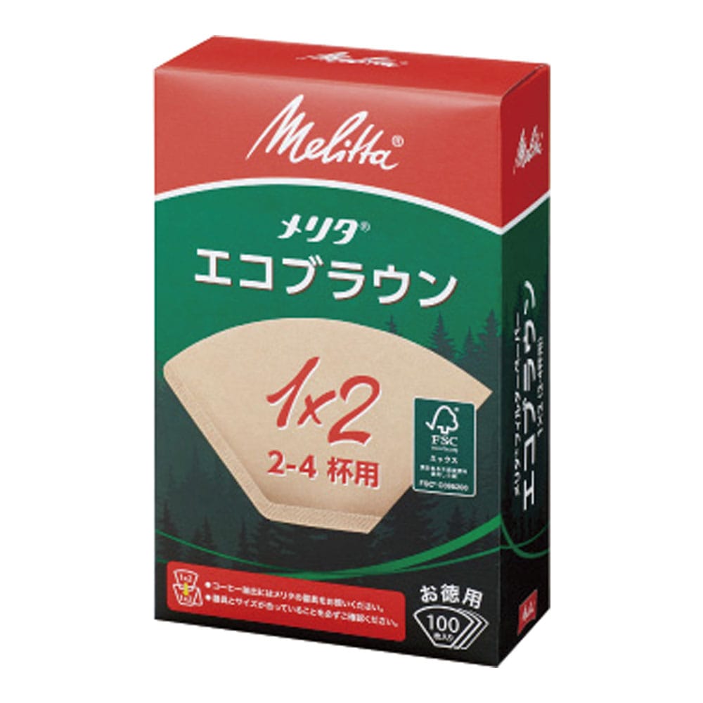 メリタ　フィルターペーパー（100枚入） Nエコブラウン　1×2G 1箱（ご注文単位1箱）【直送品】