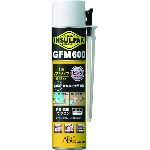 トラスコ中山 ABC 簡易型発泡ウレタンフォーム 1液ノズルタイプ インサルパック GFM600 600ml フォーム色：ピンク（ご注文単位1本）【直送品】