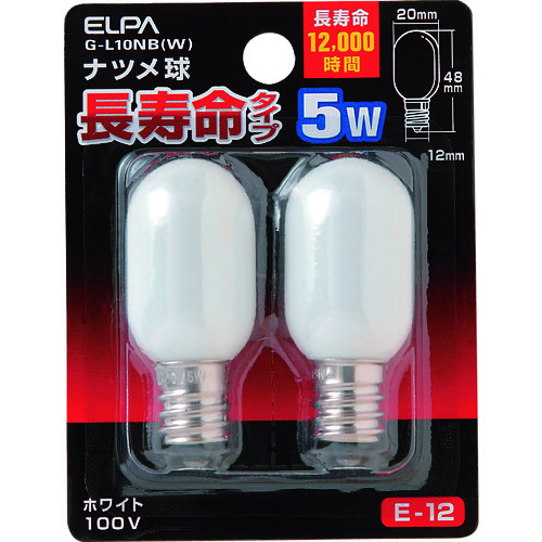 トラスコ中山 ELPA ナツメ球 E12 消費電力5W 長寿命 ホワイト 2個入 168-2242  (ご注文単位1個) 【直送品】