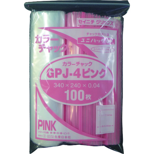 トラスコ中山 セイニチ ユニパック GP J‐4カラーチャック ピンク（ご注文単位1袋）【直送品】