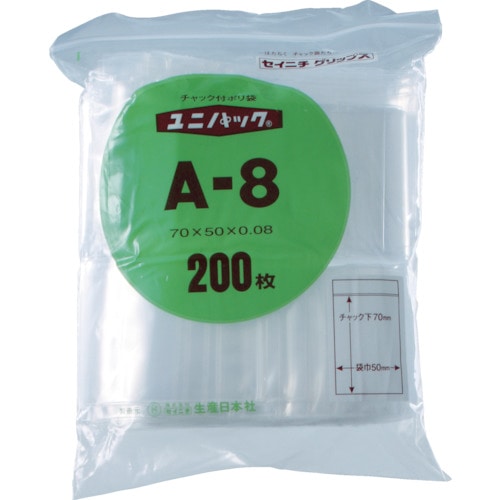 トラスコ中山 セイニチ チャック付ポリ袋 ユニパック(厚手) H-8 透明 縦240×横170×厚さ0.08mm 100枚入（ご注文単位1袋）【直送品】