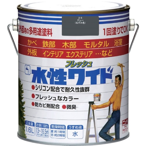 トラスコ中山 ニッぺ 水性フレッシュワイド 1.6L グレー HTA111-1.6（ご注文単位1缶）【直送品】