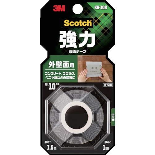 トラスコ中山 3M スコッチ 強力両面テープ 外壁面用 10mm×1.5m（ご注文単位1巻）【直送品】