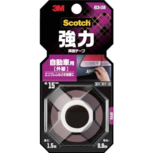 トラスコ中山 3M スコッチ 強力両面テープ 自動車外装用 15mm×1.5m（ご注文単位1巻）【直送品】