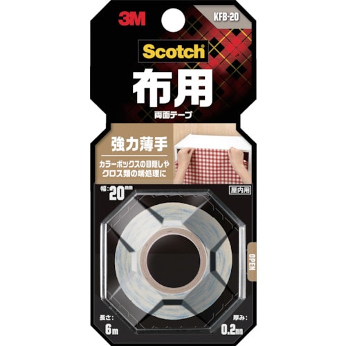 トラスコ中山 3M スコッチ 布用両面テープ 強力薄手 20×6 195-6852  (ご注文単位1巻) 【直送品】