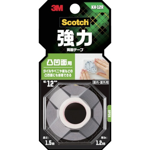 トラスコ中山 3M スコッチ 強力両面テープ 凸凹面用 12mm×1.5m（ご注文単位1巻）【直送品】