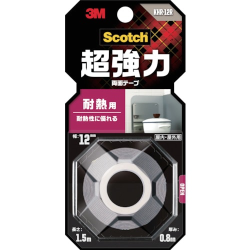 トラスコ中山 3M スコッチ 超強力両面テープ 耐熱用 12mm×1.5m（ご注文単位1巻）【直送品】