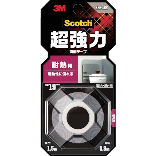 トラスコ中山 3M スコッチ 超強力両面テープ 耐熱用 19mm×1.5m（ご注文単位1巻）【直送品】