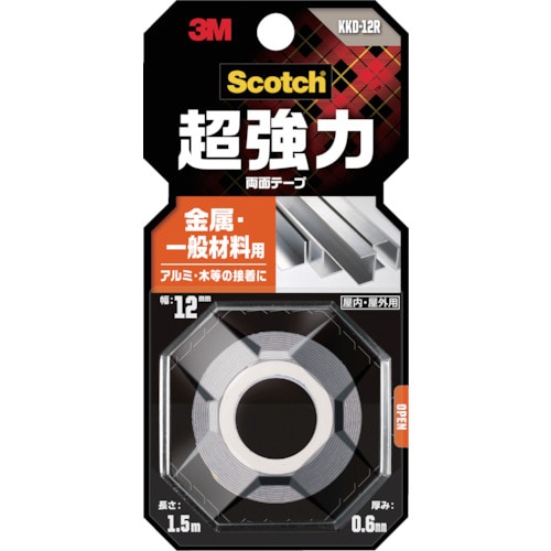 トラスコ中山 3M スコッチ 超強力両面テープ 金属・一般材料用 12mm×1.5m（ご注文単位1巻）【直送品】