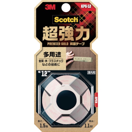 トラスコ中山 3M スコッチ 超強力両面テープ プレミアゴールド 多用途 12mm×1.5m（ご注文単位1巻）【直送品】