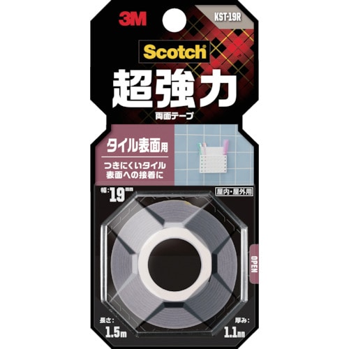 トラスコ中山 3M スコッチ 超強力両面テープ タイル表面用 19mm×1.5m（ご注文単位1巻）【直送品】