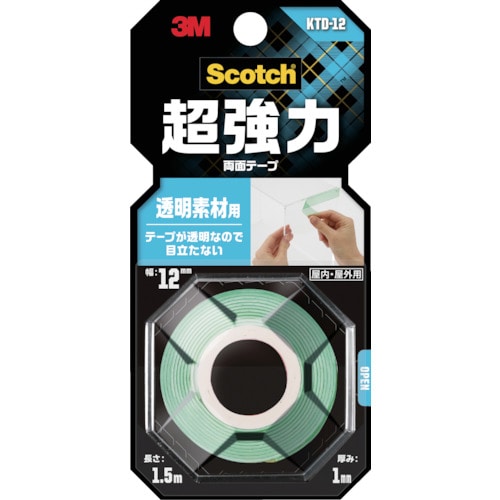 トラスコ中山 3M スコッチ 超強力両面テープ 透明素材用 12mm×1.5m（ご注文単位1巻）【直送品】