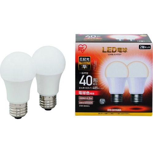 トラスコ中山 IRIS LED電球2個セット E26広配光タイプ 40形相当 電球色 125-6747  (ご注文単位1箱) 【直送品】