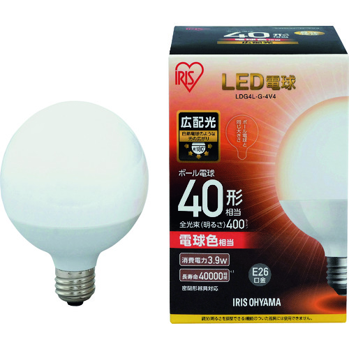 トラスコ中山 IRIS LED電球 ボール電球タイプ 40形相当 電球色 400lm（ご注文単位1個）【直送品】