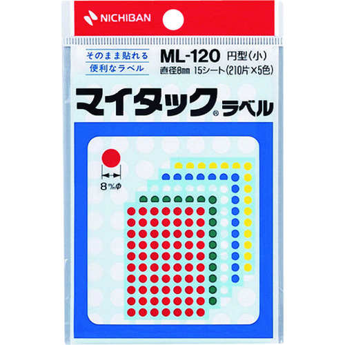 トラスコ中山 ニチバン マイタックカラーラベル(混色：赤、黄、緑、青、白)ml-120 丸8mm（ご注文単位1パック）【直送品】