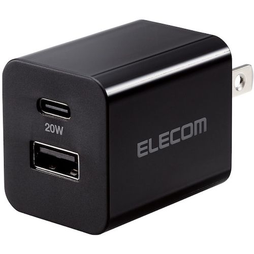 トラスコ中山 エレコム AC充電器 USB PD準拠 20W USB－C1ポート USB－A1ポート ブラック 505-5584  (ご注文単位1個) 【直送品】