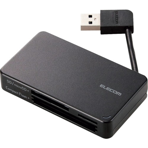 トラスコ中山 エレコム メモリリーダライタ ケーブル収納タイプ USB3.0対応 SD＋microSD＋CF対応 ブラック 410-3657  (ご注文単位1個) 【直送品】