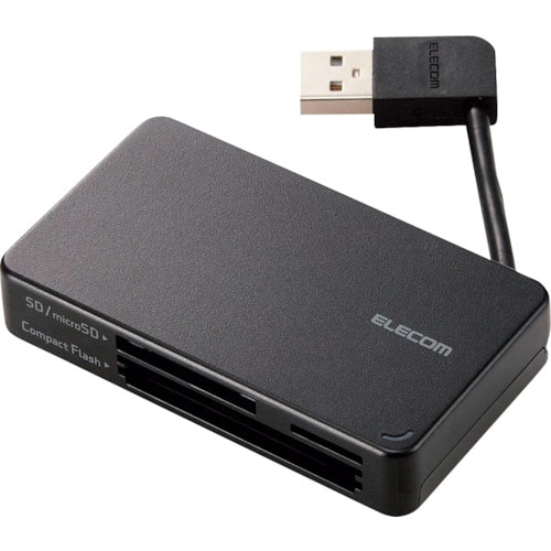 トラスコ中山 エレコム メモリリーダライタ ケーブル収納タイプ USB2.0対応 SD＋microSD＋CF対応 ブラック 410-2098  (ご注文単位1個) 【直送品】