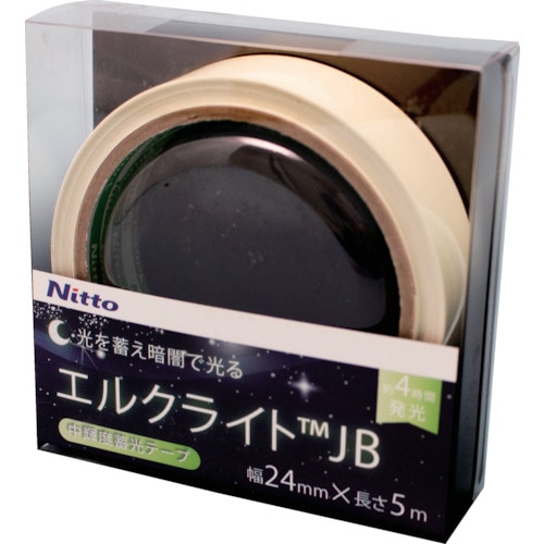 トラスコ中山 日東エルマテ 中輝度蓄光テープ JIS-JB級 0.25mm×24mm×5m グリーン（ご注文単位1巻）【直送品】