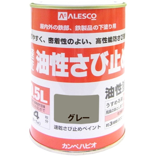 トラスコ中山 KANSAI カンペ 速乾さび止め 0.5L グレー（ご注文単位1缶）【直送品】