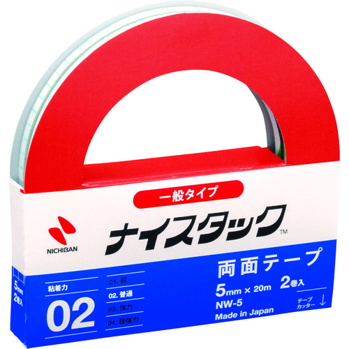 トラスコ中山 ニチバン 両面テ-プ ナイスタックNW-5 5mmX20m 2巻入り（ご注文単位1セット）【直送品】