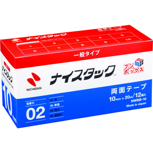 トラスコ中山 ニチバン 両面テープ ナイスタック NWBB-10 10mmX20m (12個入)（ご注文単位1箱）【直送品】