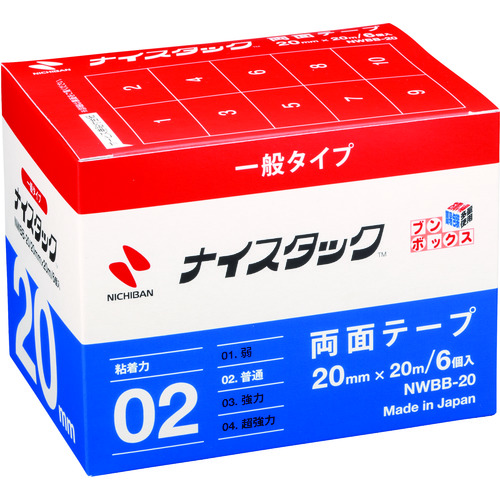 トラスコ中山 ニチバン 両面テープ ナイスタック NWBB-20 20mmX20m(大巻6巻入)（ご注文単位1箱）【直送品】